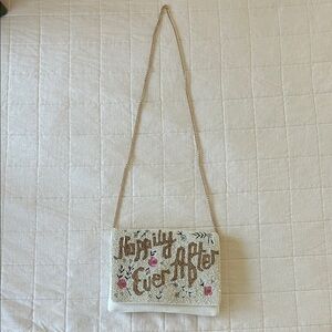 Embroidered White Clutch with Chain Strap